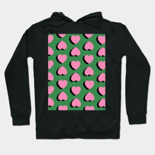 Pink Hearts Spots on Green Background Hoodie